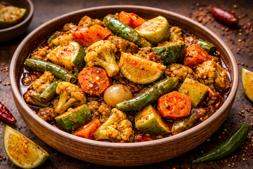 spicy indian mixed vegetable pickle (1)